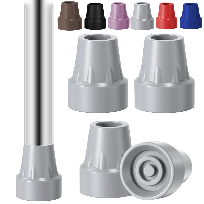 4 Pack Replacement Rubber Cane Tips 3/4â€ Heavy Duty Rubber Crutch Tips Non Slip Walker Tips for Walkers Commodes Shower Chairs Canes Leg (Gray)